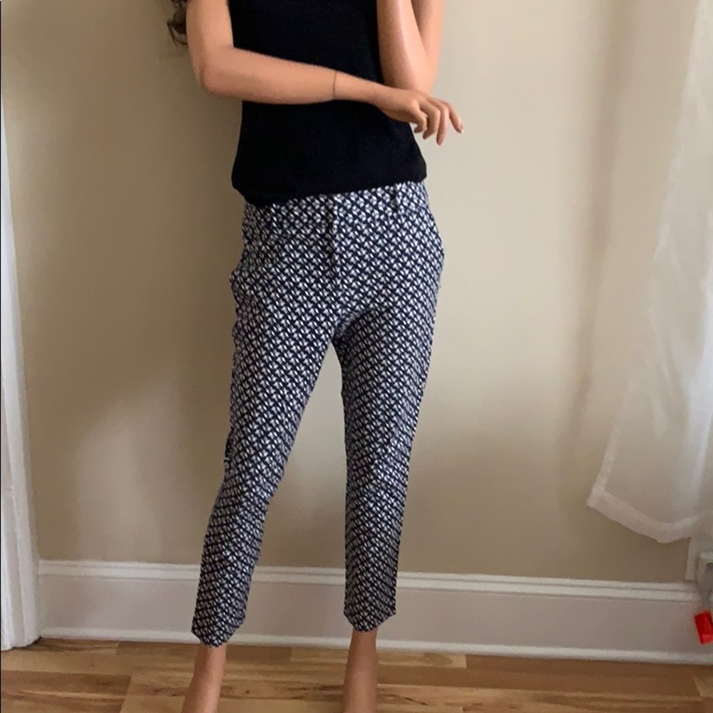 LOFT Marissa Skinny Navy Blue & White Pants